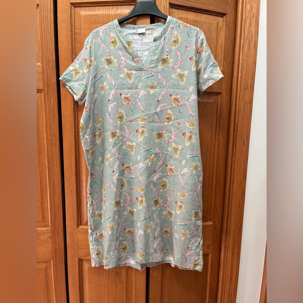 Poetry Pastel Floral Linen Dress - muted sage, pink, green